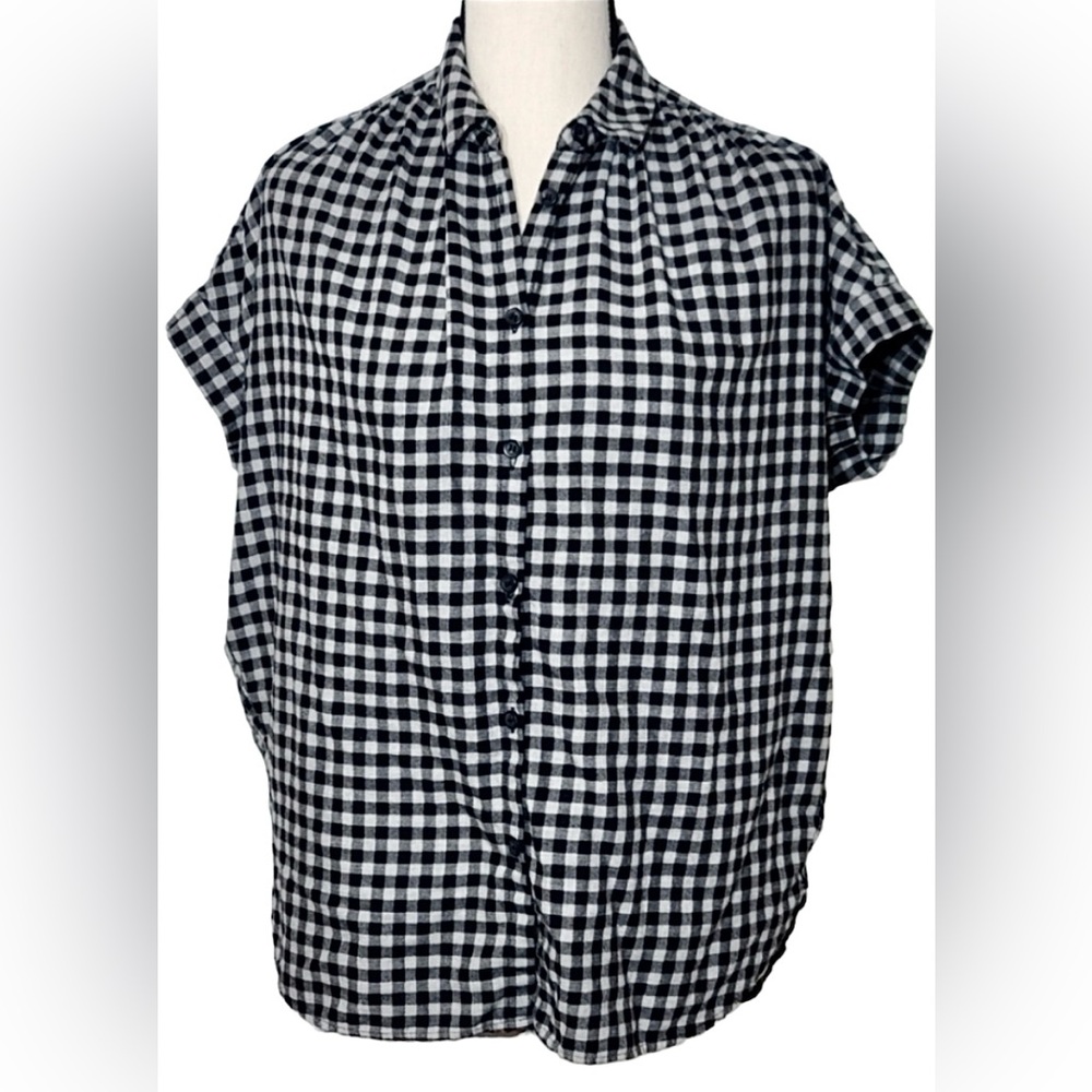 Madewell Button Down Shirt Oversize Cotton Flannel Gingham Black White size XXS